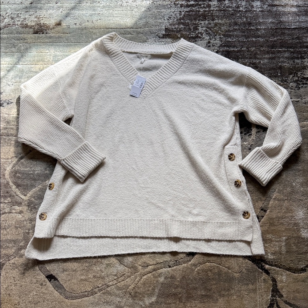 Maurices Cream V-Neck Sweater with Button Details